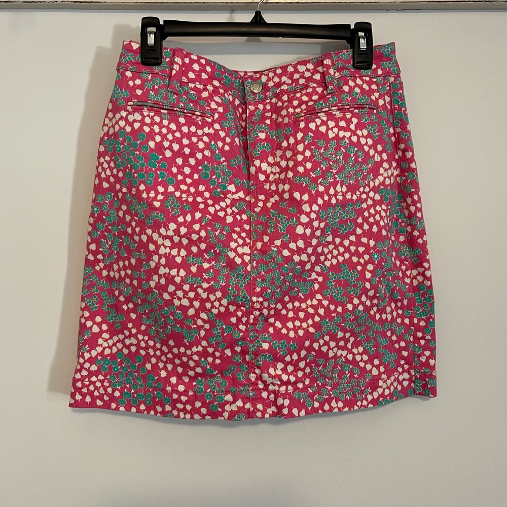Talbots pink floral paisley boho denim style skirt